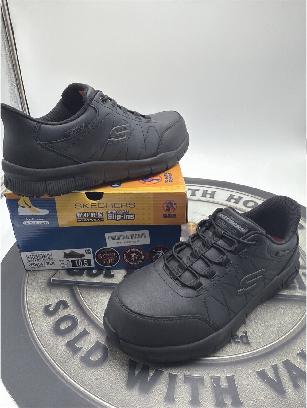 Skechers Steel Toe Work Men’s 10.5 Nampa-NOREN 200454 Slip Resistant Shoe Black